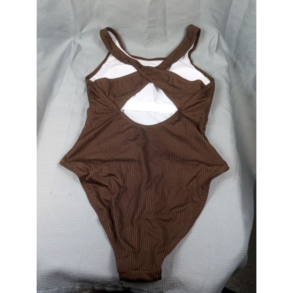 Women's one piece swimsuit, brown ribbed, size S - Picture 3 of 4